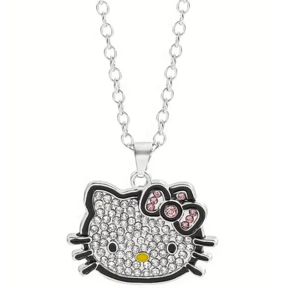 Hello Kitty Rhinestone Silver Pendant Necklace Sparkling Charm Adjustable Chain - Picture 7 of 7